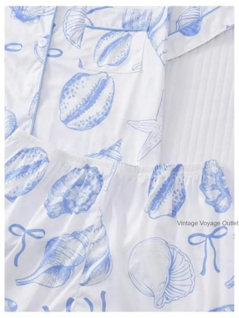 Women's 2 Piece Pajama Set Short Sleeve Button Down Shirt Bow Shorts Sleepwear - Picture 5 of 5